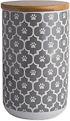 Bone Dry Paw Lattice Print Ceramic Dog & Cat Treat Canister, Grey