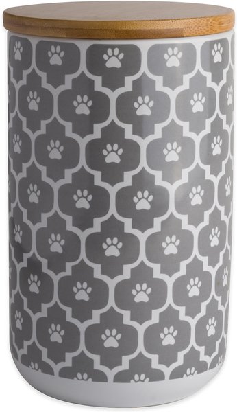 Bone Dry Paw Lattice Print Ceramic Dog & Cat Treat Canister, Grey slide 1 of 6
