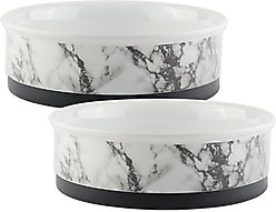 Bone Dry Non-Skid White Marble Ceramic Dog & Cat Bowl Set, 0.75-cup, 2 count slide 1 of 8