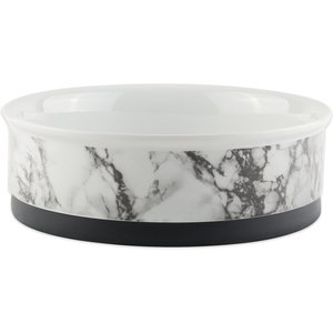 Bone Dry Non-Skid White Marble Ceramic Dog & Cat Bowl Set, 3-cup, 2 count