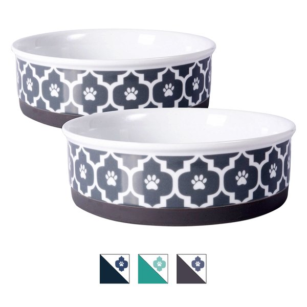 Bone Dry Paw Lattice Print Non-Skid Ceramic Dog & Cat Bowl Set, 0.75-cup, 2 count slide 1 of 9
