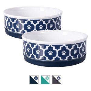 Bone Dry Paw Lattice Print Non-Skid Ceramic Dog & Cat Bowl Set, 0.75-cup, 2 count