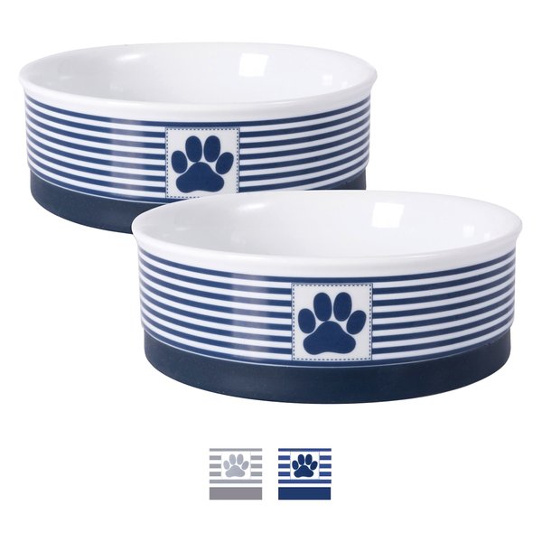 Bone Dry Striped Non-Skid Ceramic Dog & Cat Bowl Set, 1.5-cup, 2 count slide 1 of 7