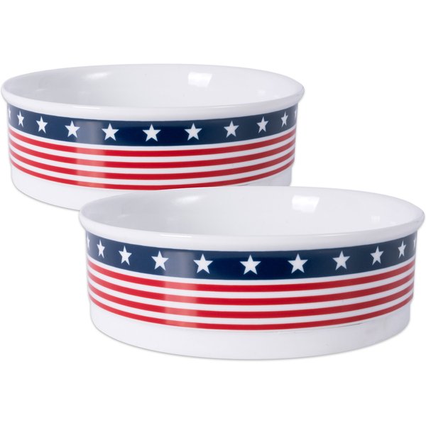 Bone Dry Flag Print Non-Skid Ceramic Dog & Cat Bowl Set