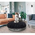 Bessie + Barnie Signature Short Shag Luxury Extra Plush Faux Fur Bagel Dog & Cat Bed, Grey/Black, Medium