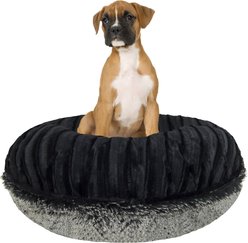 Bessie + Barnie Signature Short Shag Luxury Extra Plush Faux Fur Bagel Dog & Cat Bed, Grey/Black, Medium slide 2 of 6