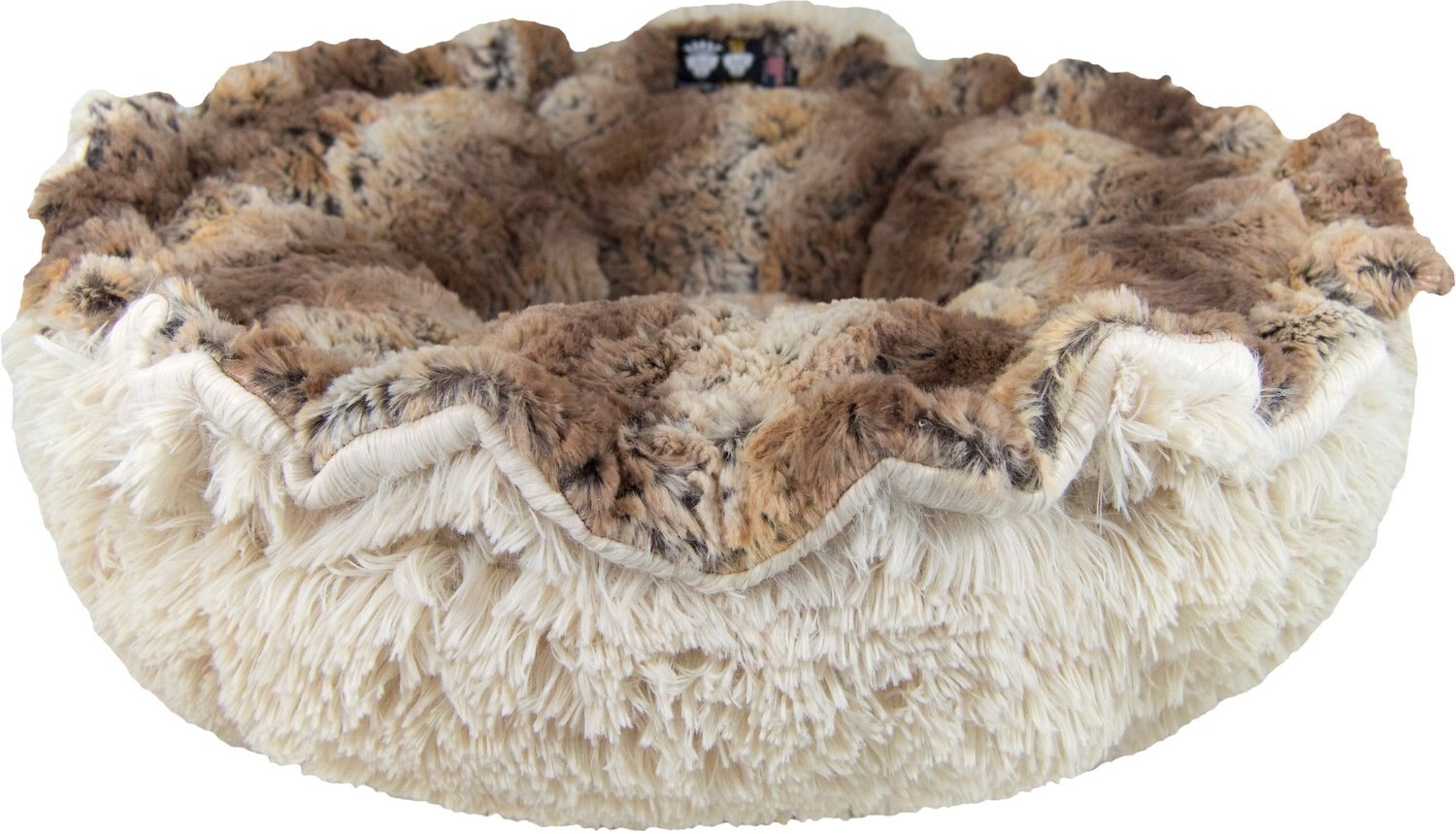 Bessie + Barnie Natural Beauty & Aspen Snow Leopard Deluxe Cuddle Pod Pillow Cat & Dog Bed, Beige/Brown