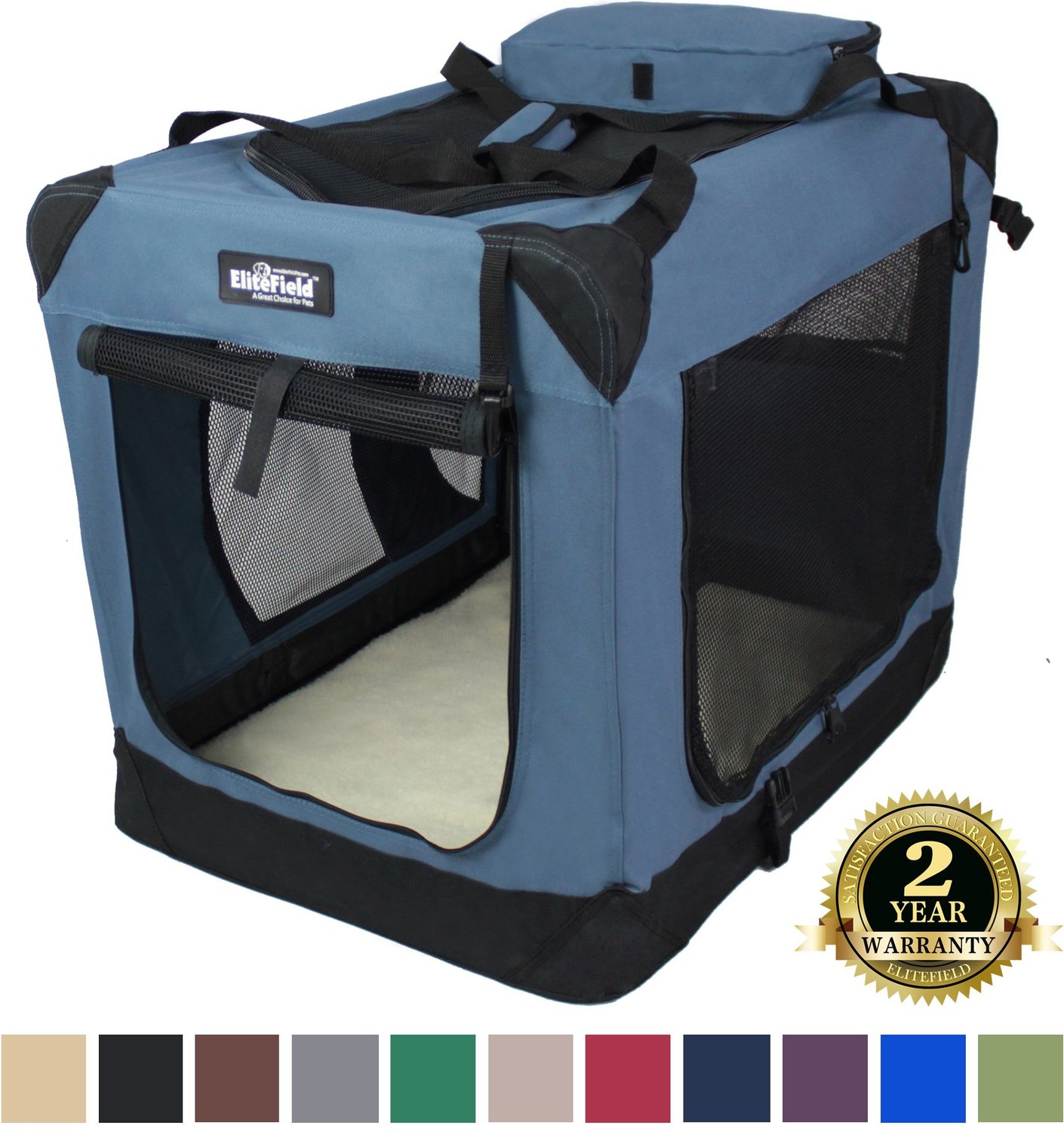 ELITEFIELD 3-Door Collapsible Soft-Sided Dog Crate, Blue Gray, 20 inch ...