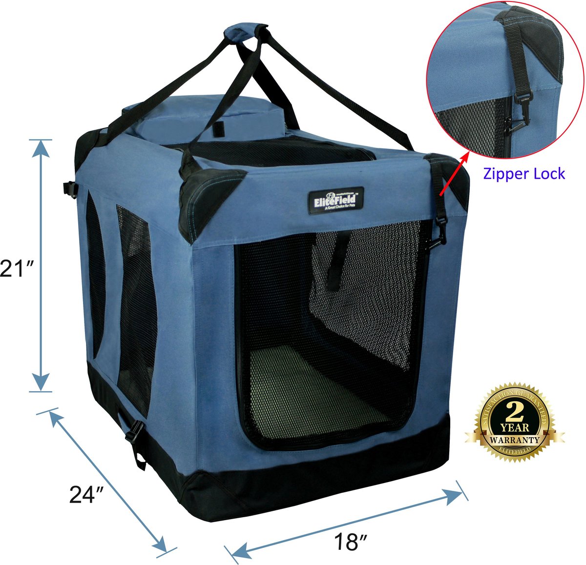 ELITEFIELD 3-Door Collapsible Soft-Sided Dog Crate, Blue Gray, 24 inch ...