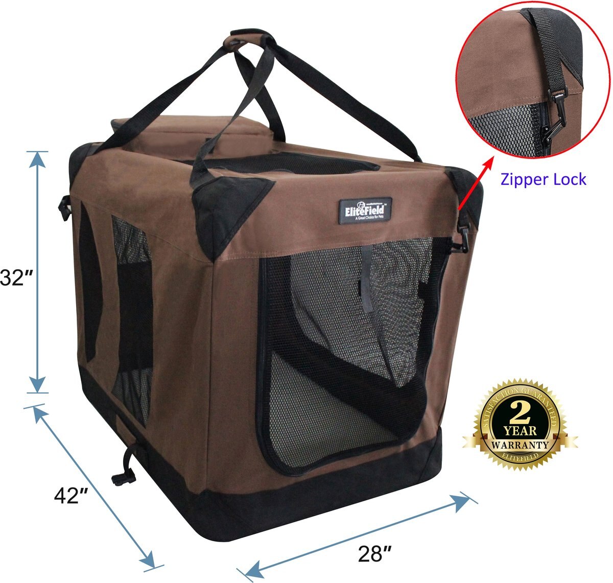 ELITEFIELD 3Door Collapsible SoftSided Dog Crate, Brown, 42 inch