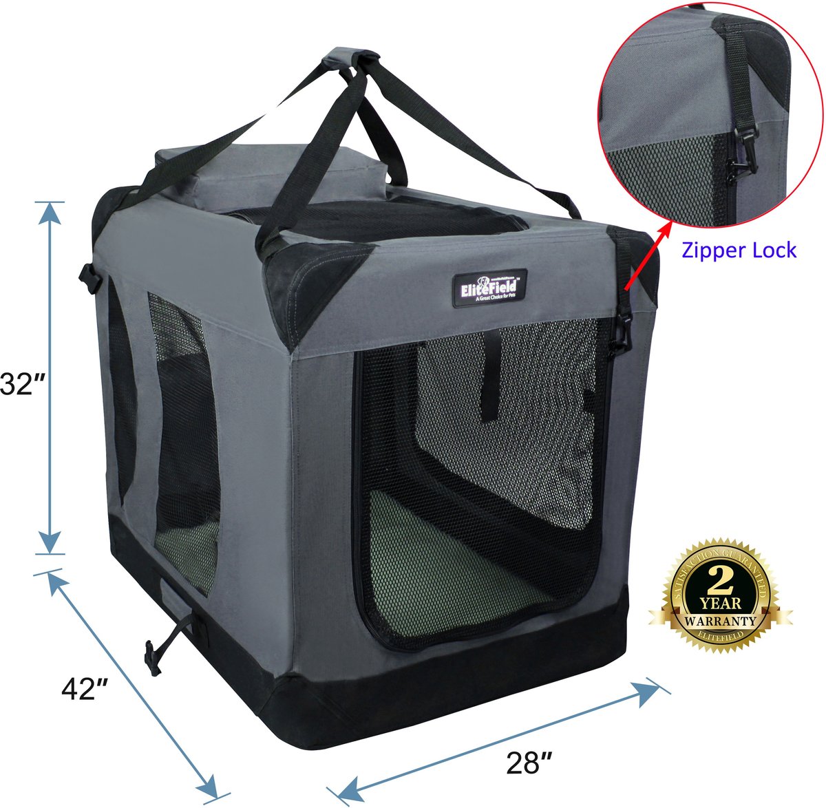 ELITEFIELD 3-Door Collapsible Soft-Sided Dog Crate, Gray, 42 inch ...