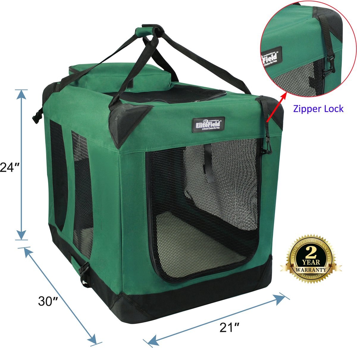 ELITEFIELD 3Door Collapsible SoftSided Dog Crate, Green, 30 inch