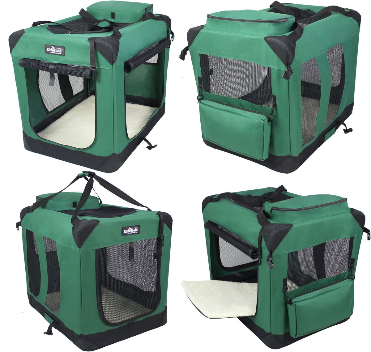 ELITEFIELD 3Door Collapsible SoftSided Dog Crate, Green, 42 inch