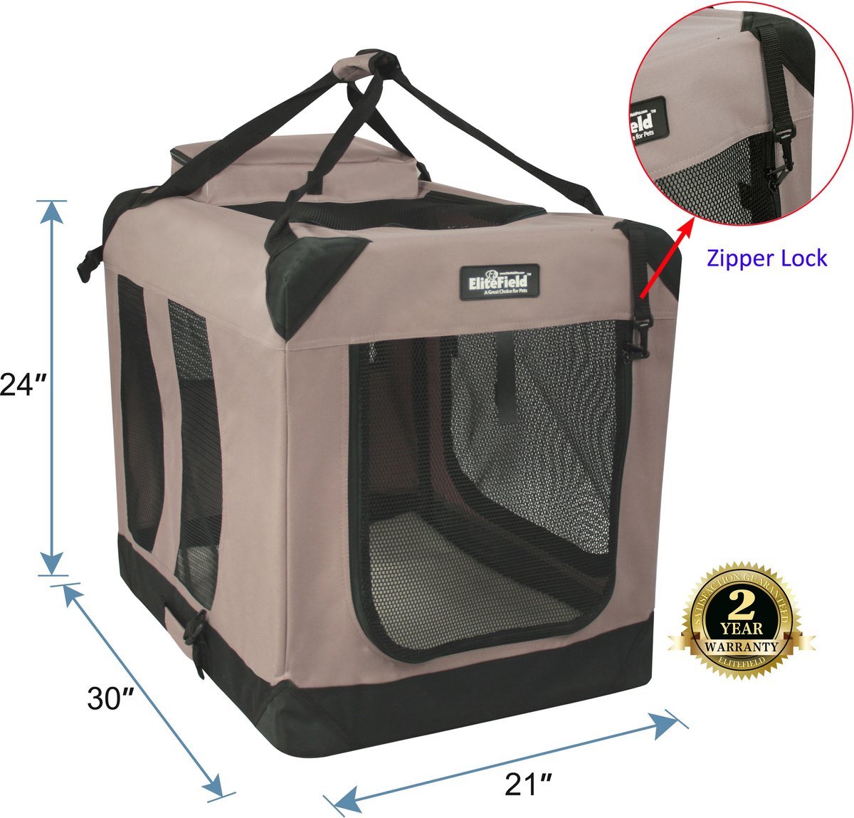 ELITEFIELD 3-Door Collapsible Soft-Sided Dog Crate, Khaki, 30 inch ...