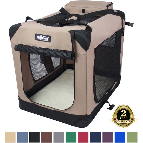 ELITEFIELD 3-Door Collapsible Soft-Sided Dog Crate, Khaki, 42 inch ...