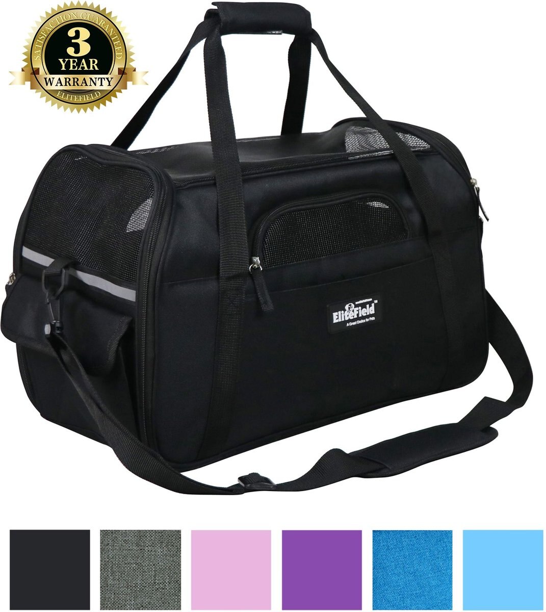 ELITEFIELD SoftSided AirlineApproved Dog & Cat Carrier Bag, Black, 19
