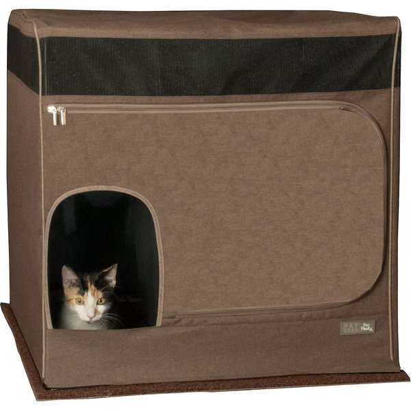 FRISCO Walkway Entrance Two Door Bench Cat Litter Box Cover, Walnut