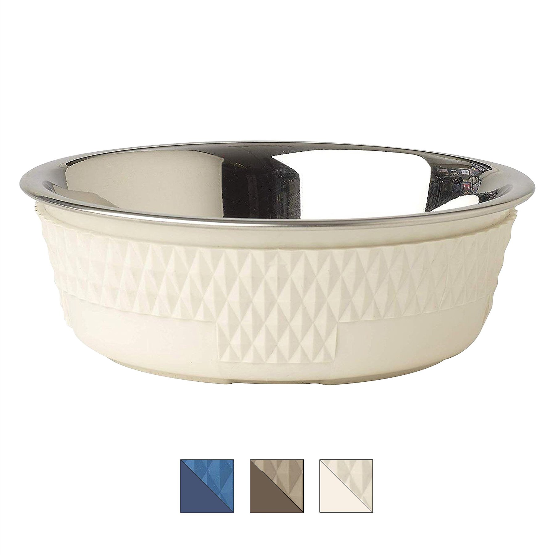 PetRageous Designs Kona Non-Skid Stainless Steel Dog Bowl, Antique White, 1.75-cup