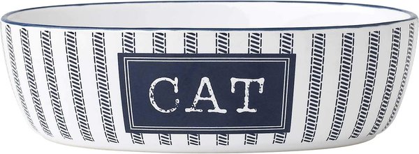 PetRageous Designs Country Cat Bowl, White & Navy