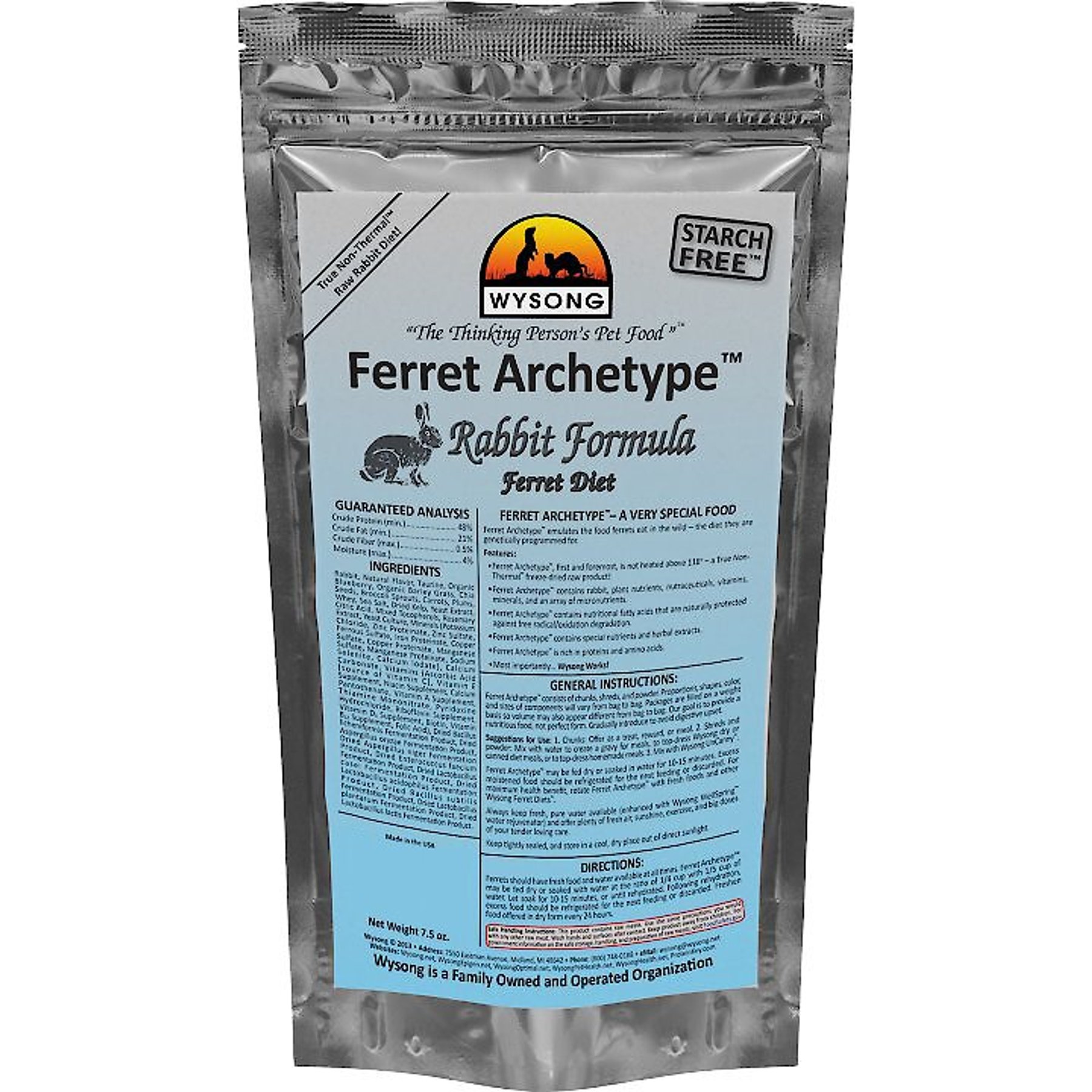 WYSONG Archetype Raw Rabbit Diet FreezeDried Ferret Food, 7.5oz bag