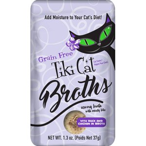 Tiki Cat Broths Duck & Chicken in Broth with Meaty Bits Grain-Free Wet Cat Food Topper, 1.3-oz pouch, case of 12