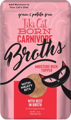 Tiki Cat Broths Beef in Broth with Meaty Bits Grain-Free Wet Cat Food Topper, 1.3-oz pouch, case of 12