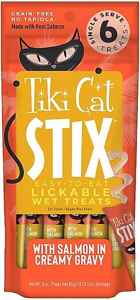 Tiki Cat Stix Salmon in Gravy Grain Free Wet Cat Treat 3 oz pouch pack of 6