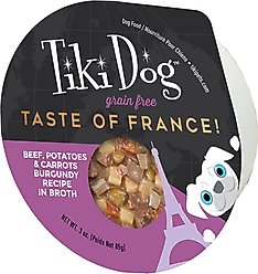 Tiki Dog Taste of France Beef, Potatoes & Burgundy Recipe in Broth Grain-Free Wet Dog Food, 3-oz cup, case of 4