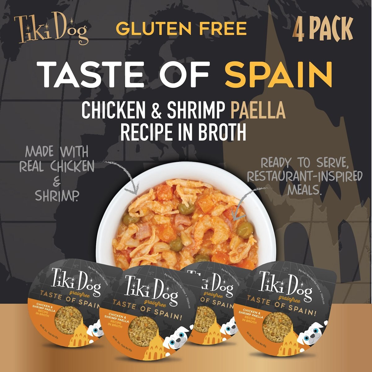 Tiki Dog Taste of the World Spain Gluten Free Chicken & Shrimp Paella Recipe Wet Dog Food