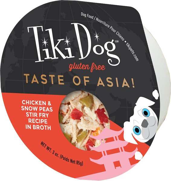 Tiki Dog Taste of Asia Chicken & Snow Peas Stir Fry Recipe in Broth Gluten-Free Wet Dog Food, 3-oz cup, case of 4 slide 1 of 9