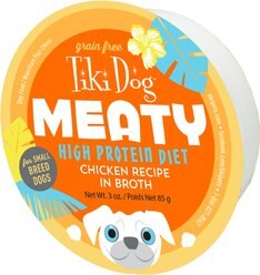 Tiki Dog Meaty High Protein Diet Chicken Recipe in Broth Grain-Free Wet Dog Food, 3-oz cup, case of 4