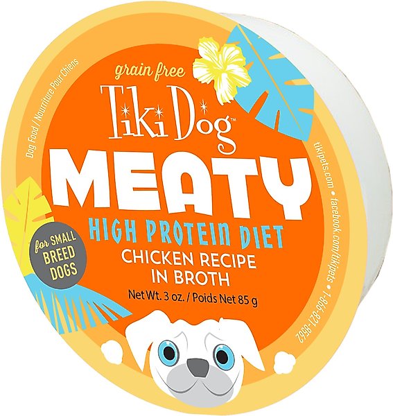 Tiki Dog Meaty High Protein Diet Chicken Recipe in Broth Grain-Free Wet Dog Food, 3-oz cup, case of 4 slide 1 of 7