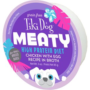 Tiki Dog Meaty High Protein Diet Chicken with Egg Recipe in Broth Grain-Free Wet Dog Food, 3-oz cup, case of 4