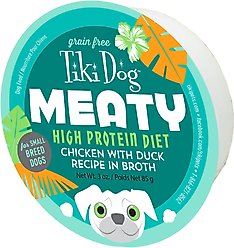 Tiki Dog Meaty High Protein Diet Chicken with Duck Recipe in Broth Grain-Free Wet Dog Food, 3-oz cup, case of 4