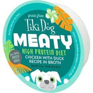 Tiki Dog Meaty High Protein Diet Chicken with Duck Recipe in Broth Grain-Free Wet Dog Food, 3-oz cup, case of 4