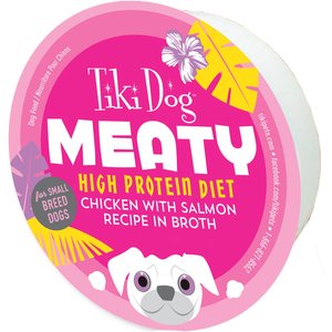 Tiki Dog Meaty High Protein Diet Chicken with Salmon Recipe in Broth Grain-Free Wet Dog Food, 3-oz cup, case of 4