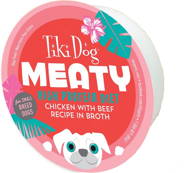Tiki Dog Meaty High Protein Diet Chicken with Beef Recipe in Broth Grain-Free Wet Dog Food, 3-oz cup, case of 4 slide 1 of 7