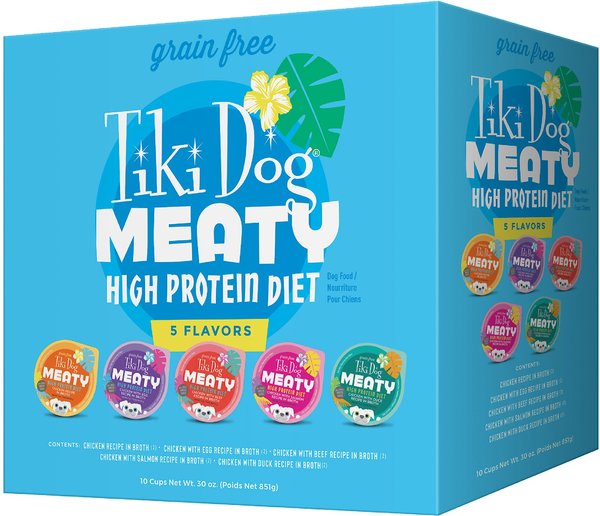 Tiki Dog Meaty High Protein Diet Variety Pack Grain-Free Wet Dog Food, 3-oz cup, case of 10 slide 1 of 9