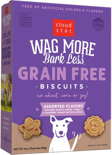 Cloud Star Wag More Bark Less Grain-Free Oven Baked Assorted Flavors Biscuits Dog Treats, 14-oz box slide 1 of 9