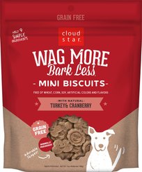 Cloud Star Wag More Bark Less Grain-Free Oven Baked Turkey & Cranberry Mini Biscuits Dog Treats, 7-oz bag