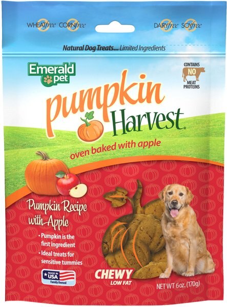 Emerald Pet Pumpkin Harvest Oven Baked with Apple Chicken-Free Dog Treats, 6-oz bag slide 1 of 9