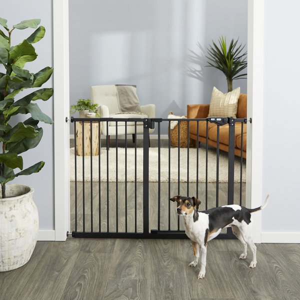 HEMRORO 37.4" Extra Tall Baby Gate for Stairs Doorways with Door, 57.1-66.5" Wide Easy Install Dog Gate Indoor, Safety Metal Pressure Mounted Pet Gate with Walk-Thru Auto Close for The House, Black