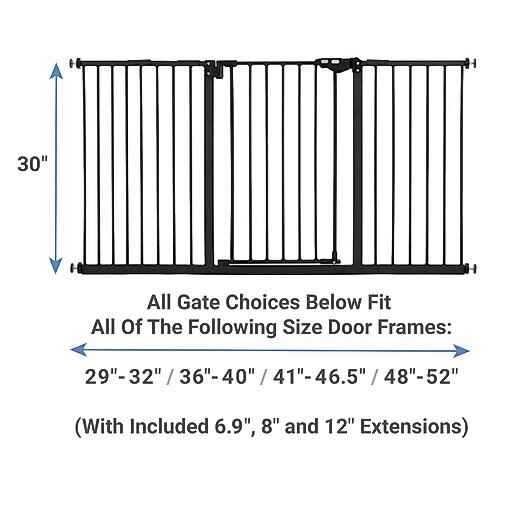 Frisco Steel Extra Wide Auto-Close Dog Gate, Black, 30-in