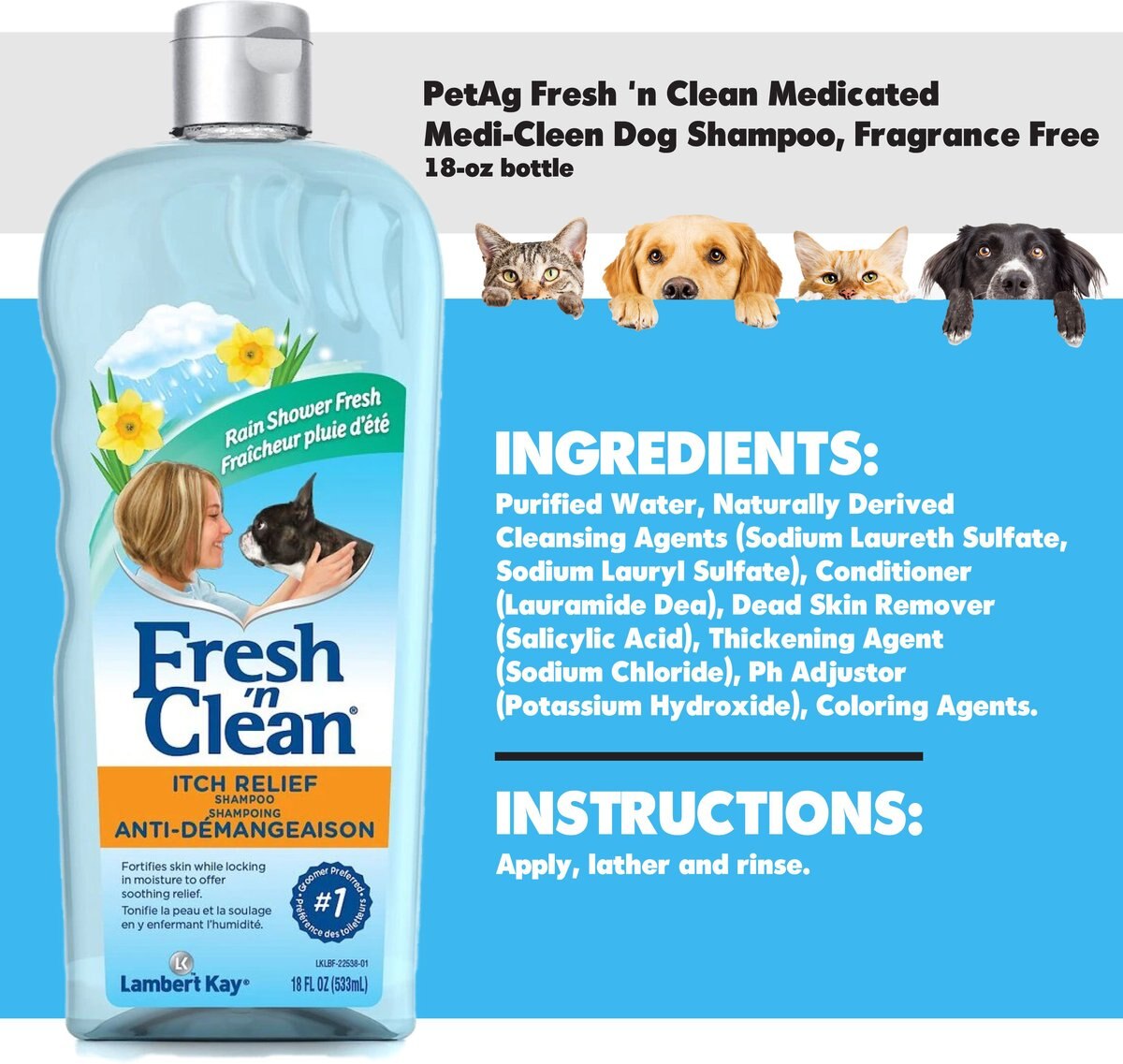 PETAG Fresh 'n Clean Medicated MediCleen Dog Shampoo, Fragrance Free
