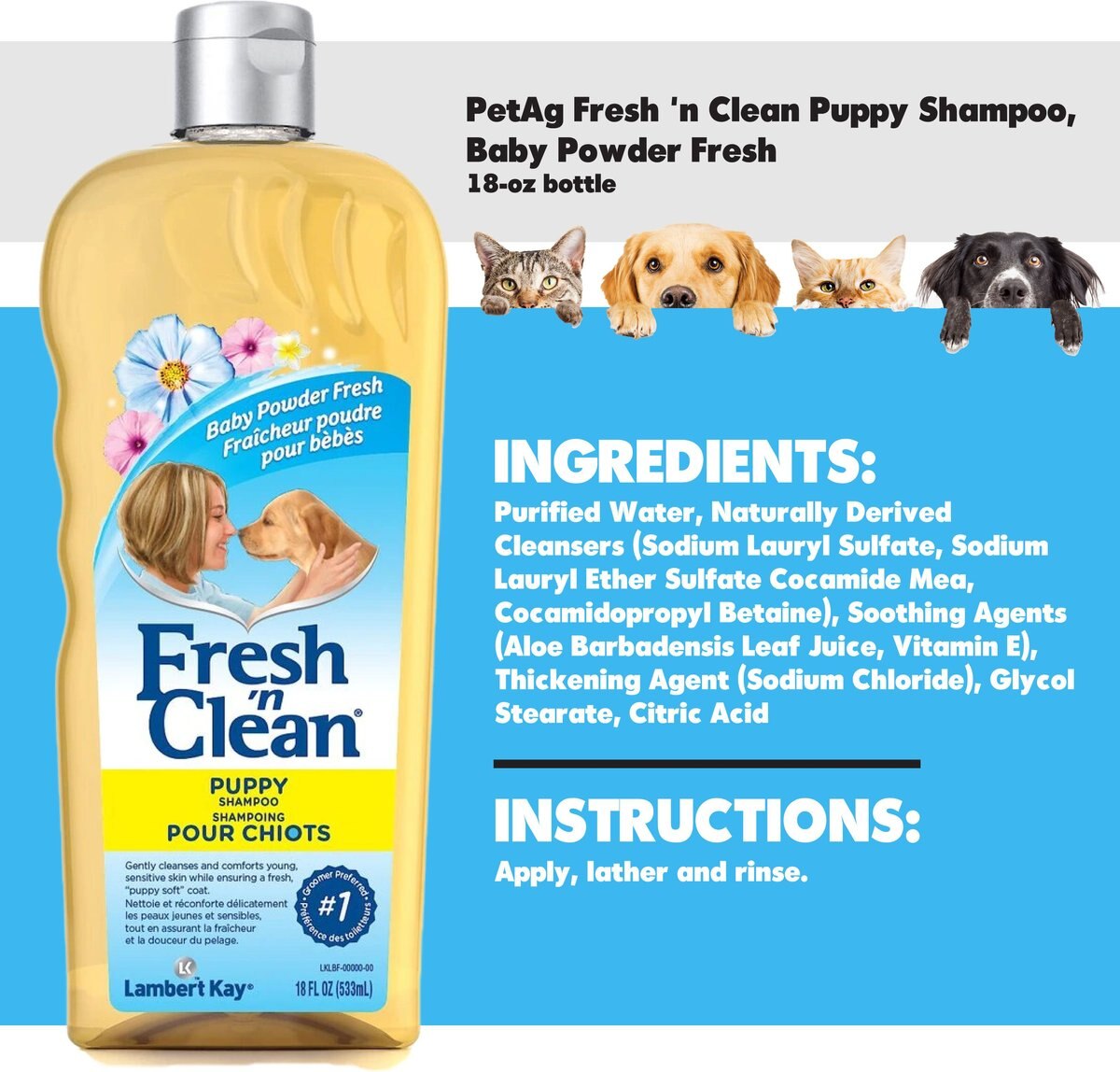 PETAG Fresh 'n Clean Puppy Shampoo, Baby Powder Fresh, 18oz bottle