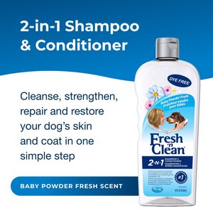 PetAg Fresh 'n Clean 2-in-1 Dog Shampoo & Conditioner, Baby Powder Scent, 18-oz bottle