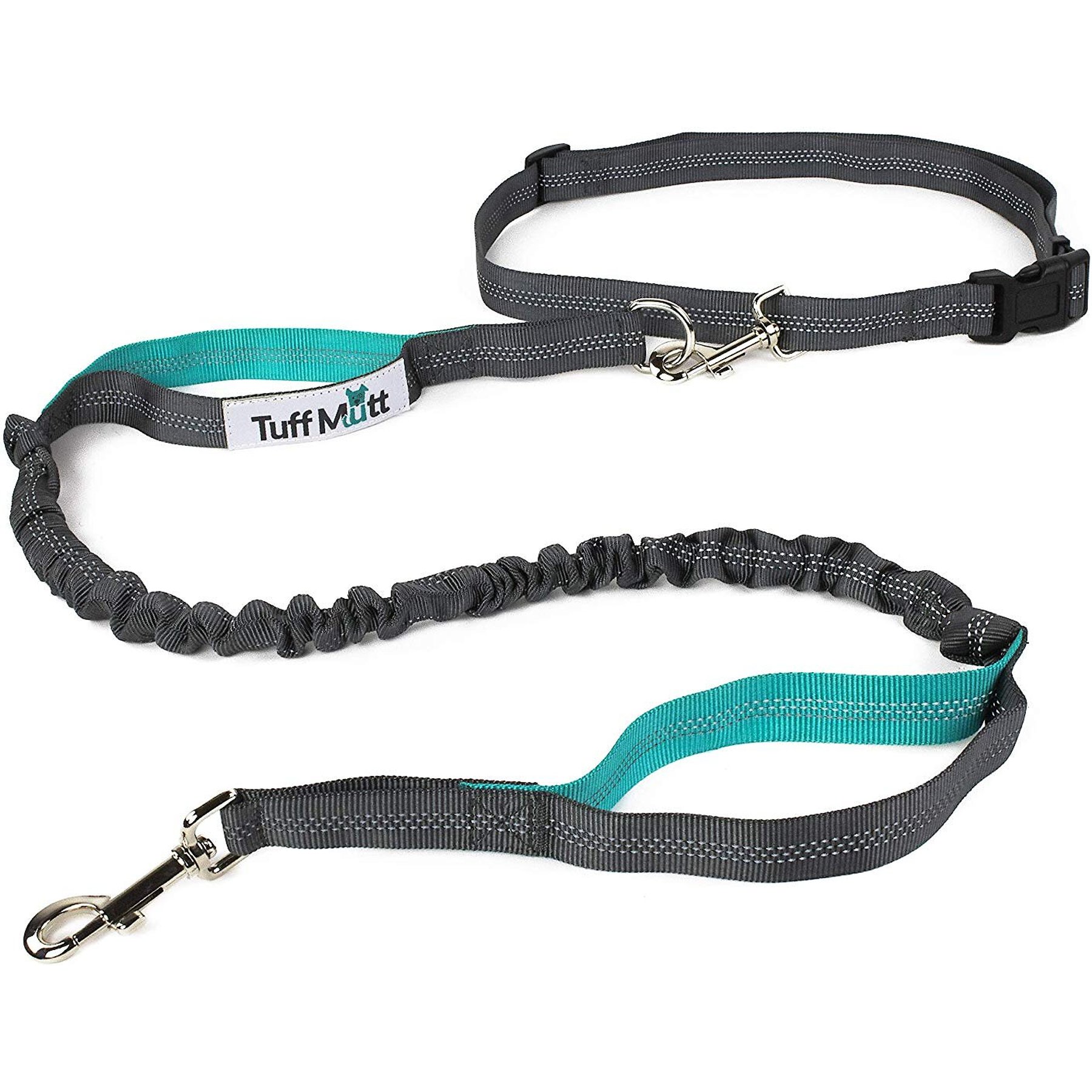 TUFF MUTT Hands Free Bungee Dog Leash, Gray/Teal