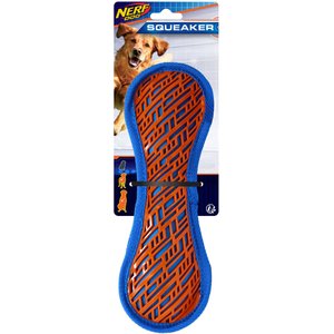 Nerf Dog Squeaker TPR Force Grip Barbell Dog Toy, 11-in