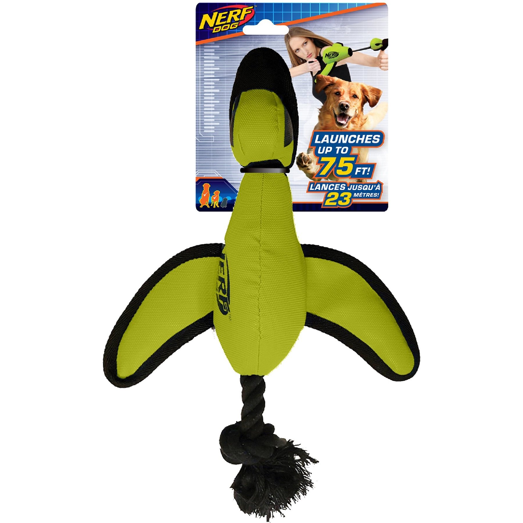 Nerf Tuff Rubber Nylon Plush Bone Ploy Filled Dog Toy - Green/blue