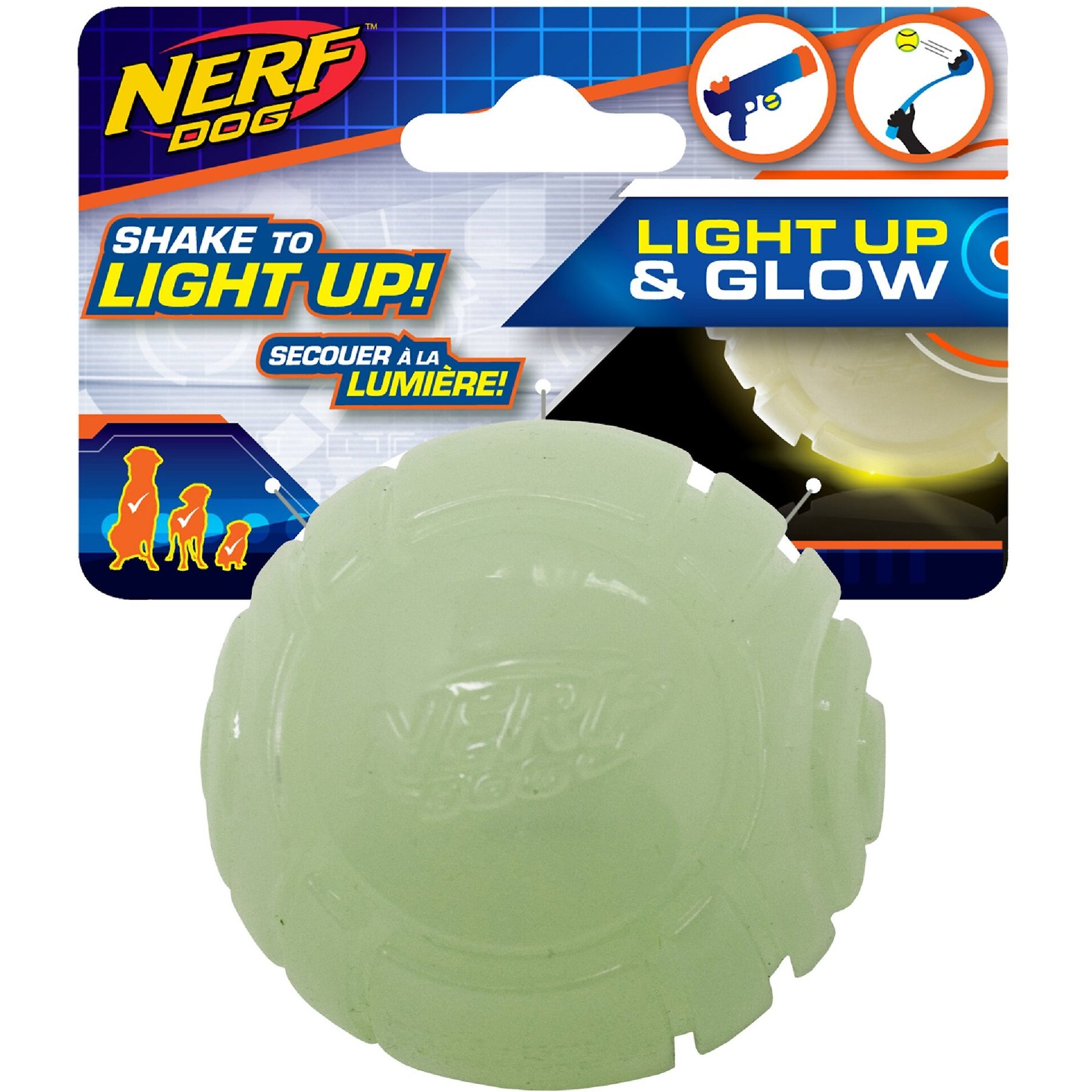 Nerf Dog Light Up & Glow TPR LED Glow Sonic Ball Dog Toy, 2.5-in